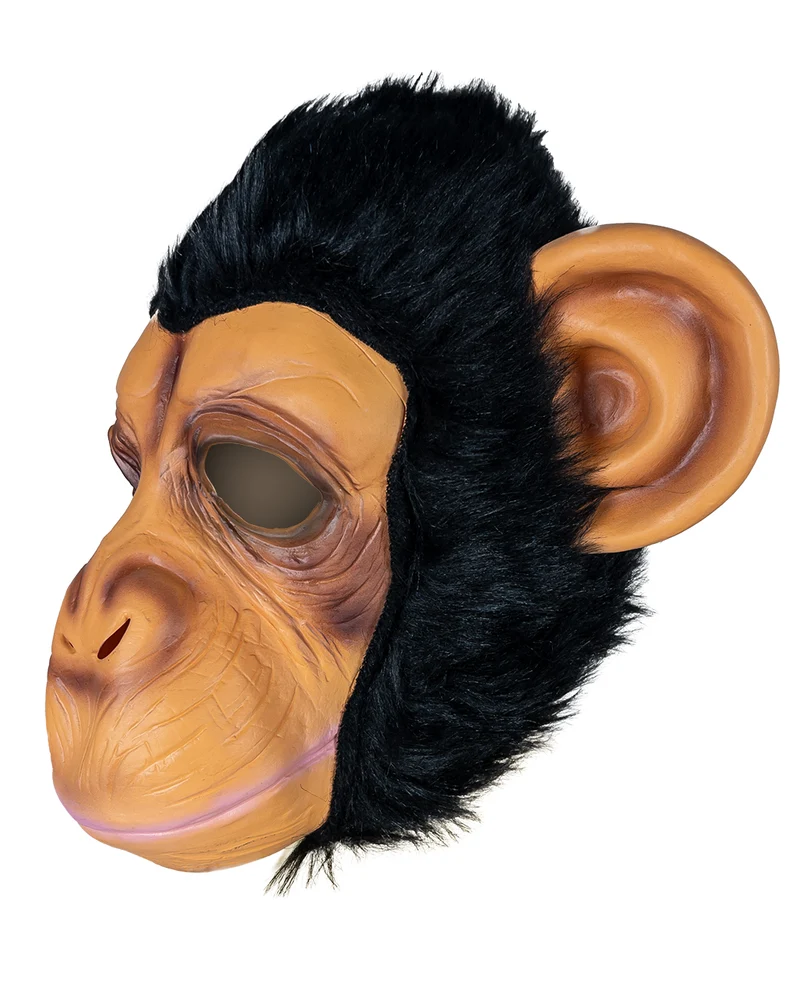 Schimpansen Maske mit Schwarzem Kunstfell