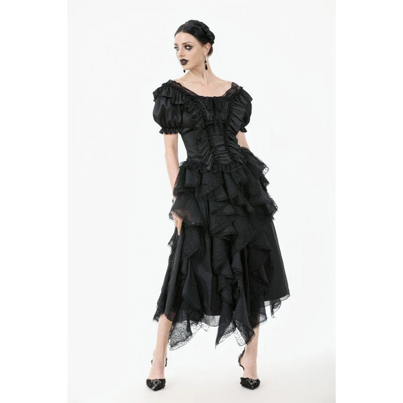 Gothic-Spitzentop mit Rüschen und quadratischem Kragen für Damen
