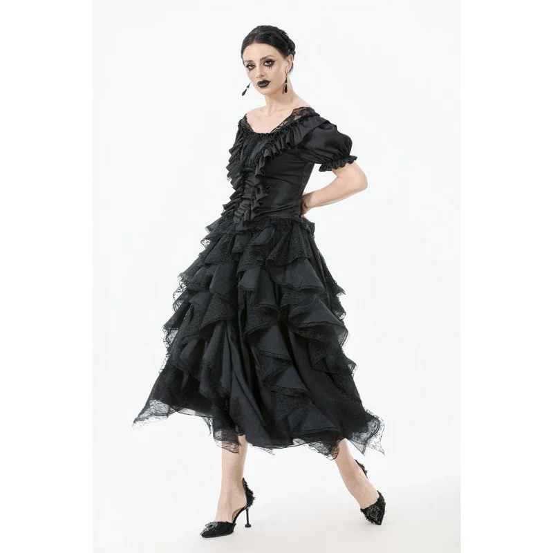 Gothic-Spitzentop mit Rüschen und quadratischem Kragen für Damen