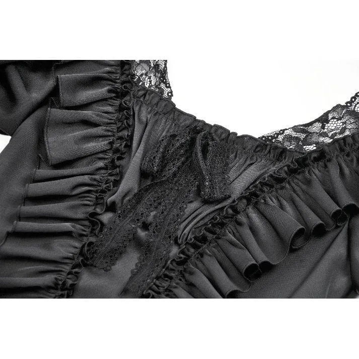 Gothic-Spitzentop mit Rüschen und quadratischem Kragen für Damen