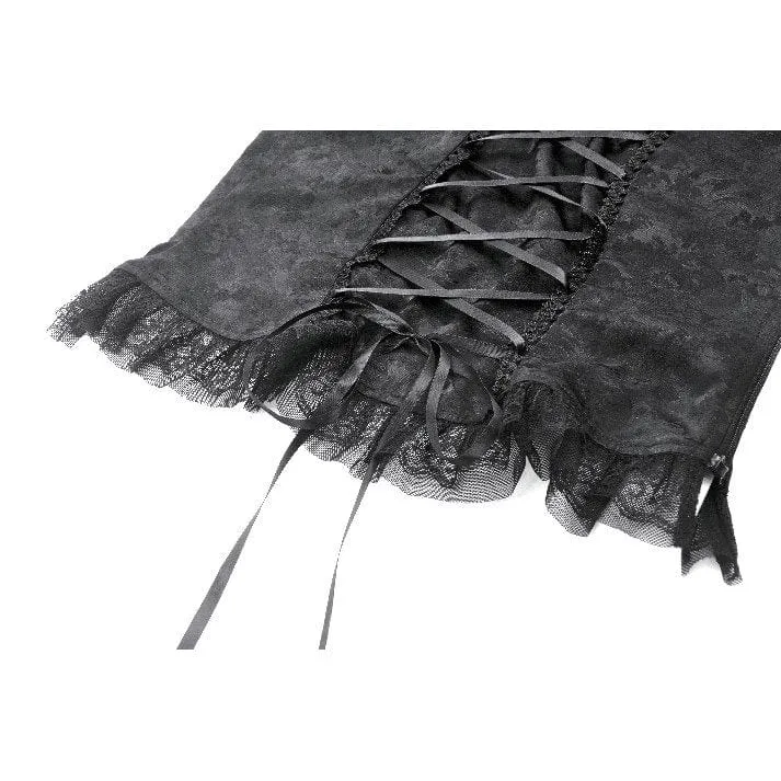 Gothic-Jacquard-Kurzarmhemd mit Cutout und Spitzenrüschen für Damen