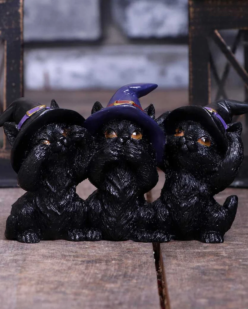 Drei Schwarze Weise Hexenkatzen 11,5cm
