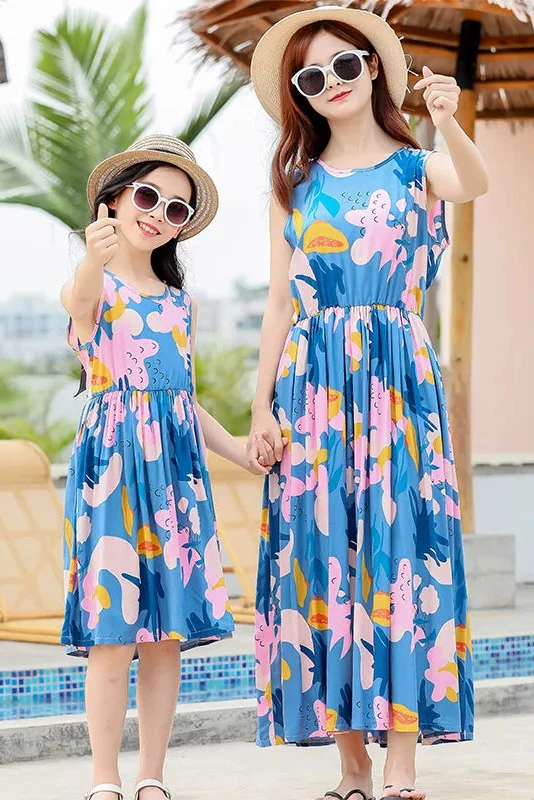 Mutter Tochter Kleid Türkis