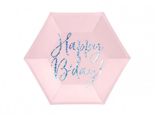 Pappteller "Happy B'day!" Rosa 6 Stk. Ø 20cm