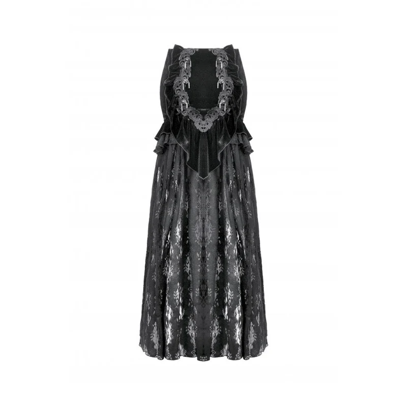 Damen Gothic Rüschen Samt Transparenter Spitzen Maxirock