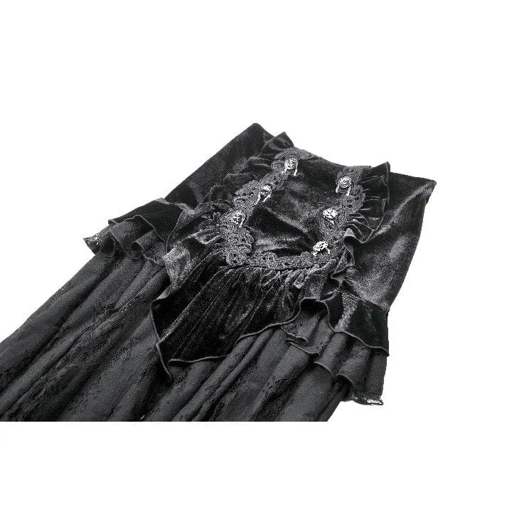 Damen Gothic Rüschen Samt Transparenter Spitzen Maxirock