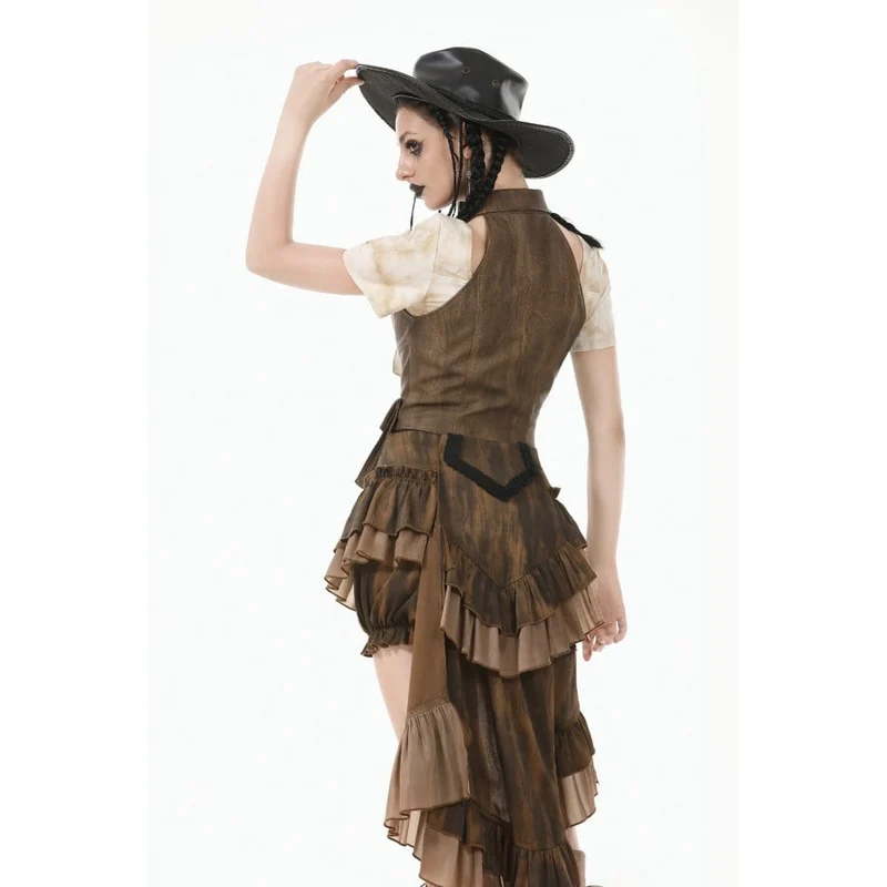 Steampunk-Frack-Pumphose für Damen mit Ankerknöpfen und Rüschenbesatz