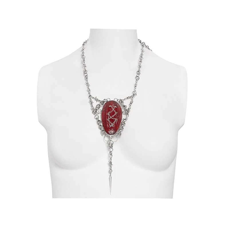 Damen Punk Kette Rot Anhänger Halskette