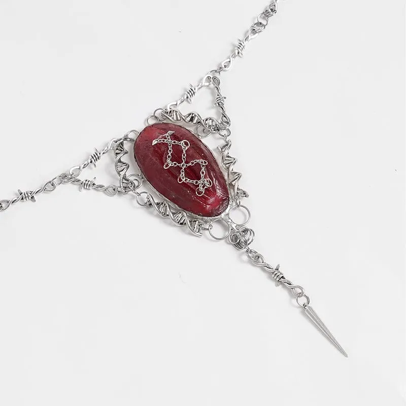 Damen Punk Kette Rot Anhänger Halskette