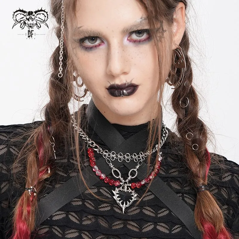 Damen Punk Herz Perlenkette Halskette