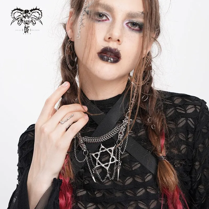 Damen Punk Kette Hexagramm Fischgräten Halskette