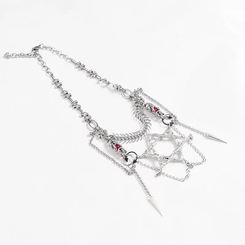 Damen Punk Kette Hexagramm Fischgräten Halskette