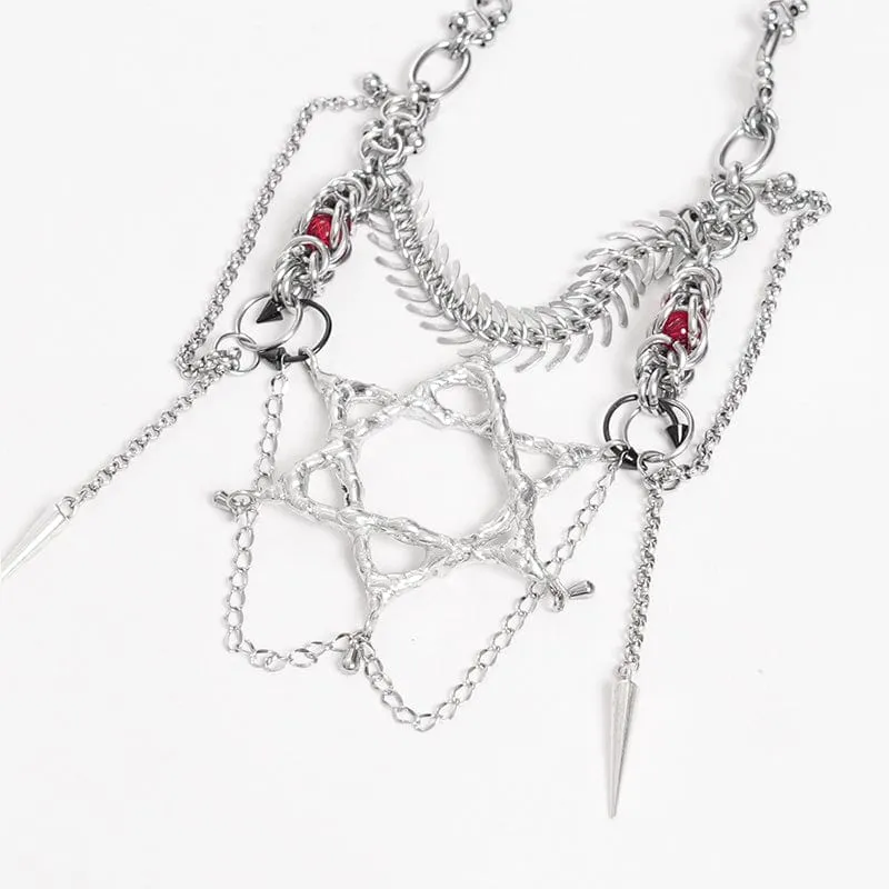 Damen Punk Kette Hexagramm Fischgräten Halskette