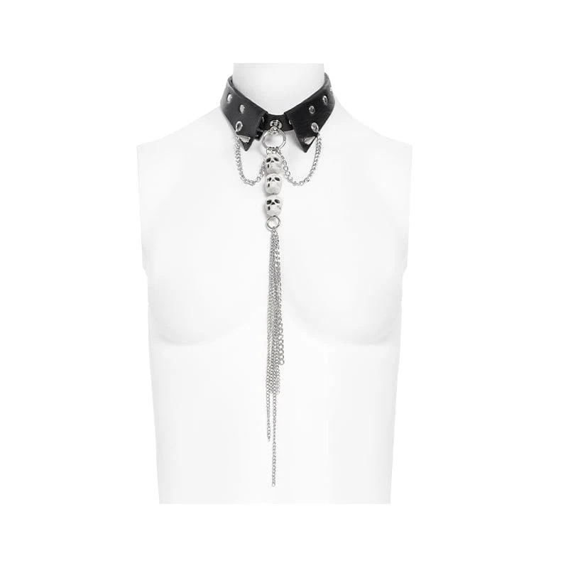 Damen Punk Totenkopf Nieten Kette Choker