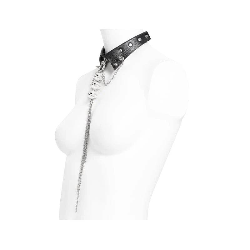 Damen Punk Totenkopf Nieten Kette Choker
