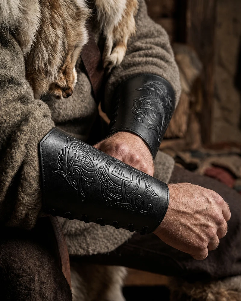 Schwarze Wikinger Armschienen zum Schnüren