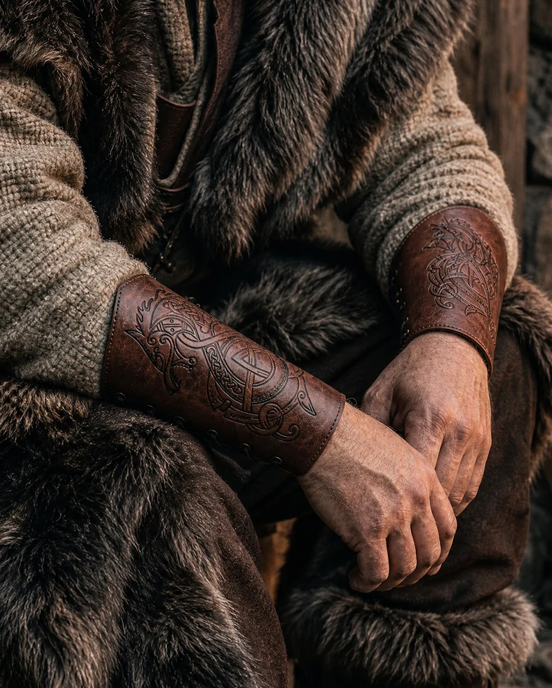 Braune Wikinger Armschienen zum Schnüren