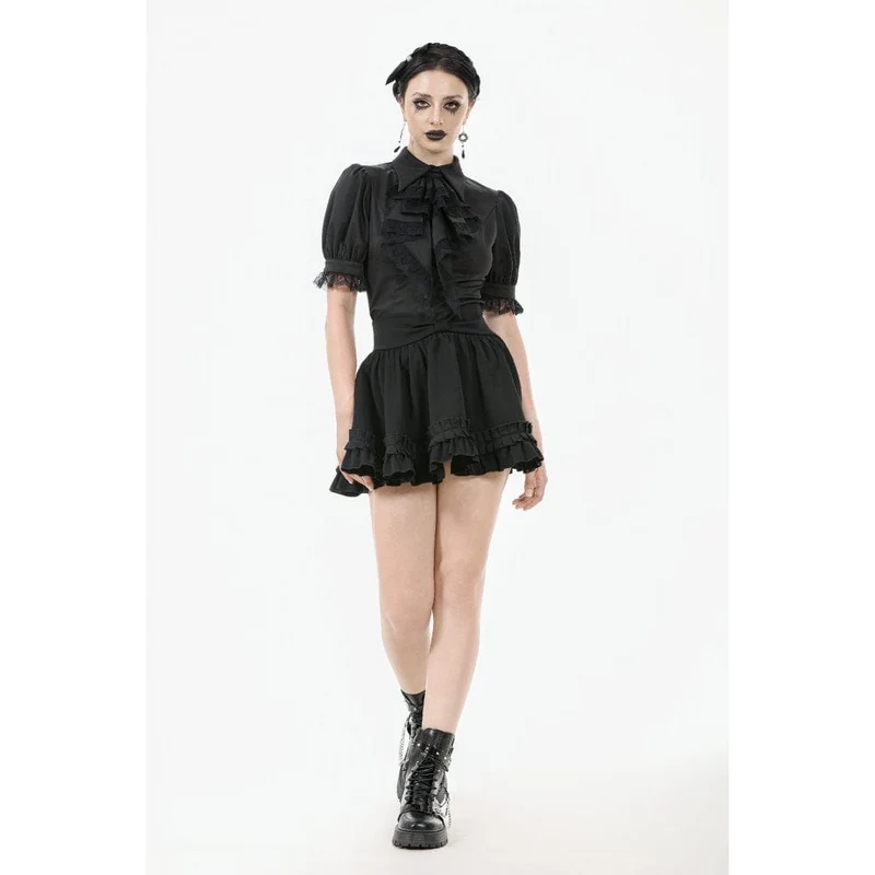 Gothic-Hemd mit Puffärmeln und Spitzenkrawatte für Damen