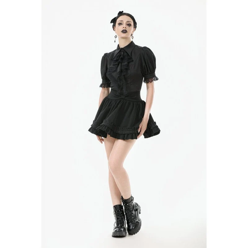 Gothic-Hemd mit Puffärmeln und Spitzenkrawatte für Damen