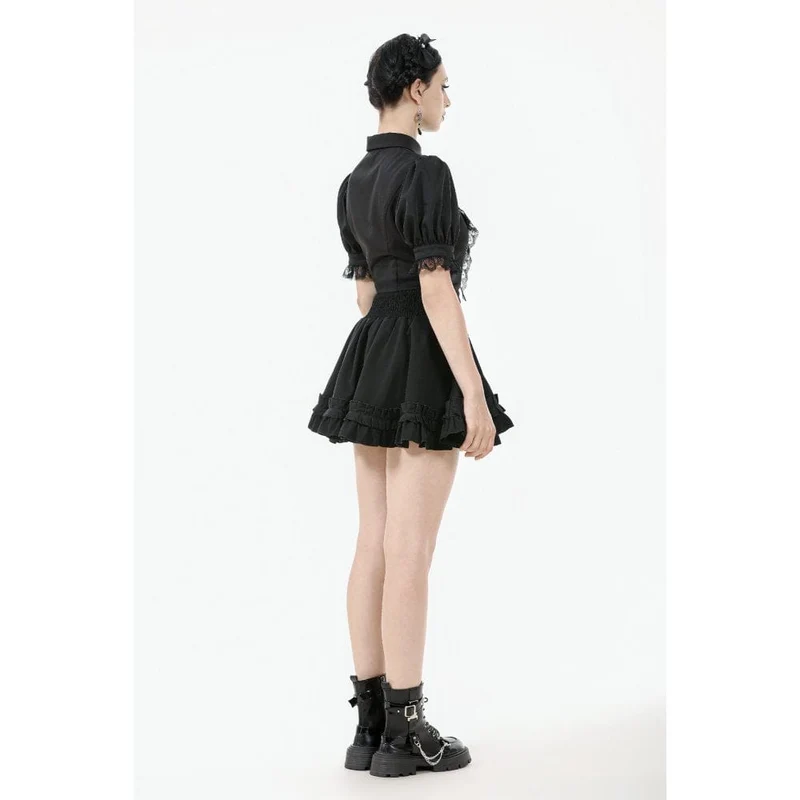 Gothic-Hemd mit Puffärmeln und Spitzenkrawatte für Damen