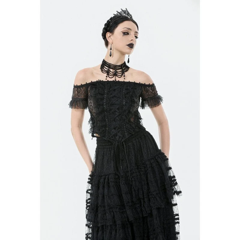 Gothic-Top mit schulterfreiem Rüschen und Spitze für Damen