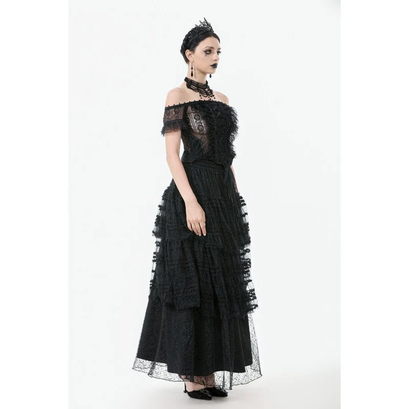 Gothic-Top mit schulterfreiem Rüschen und Spitze für Damen