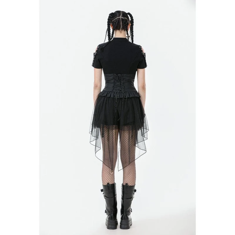 Punk-Rock mit hoher Taille und Schnürung im High/Low-Mesh-Stil für Damen