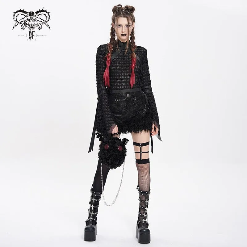 Punk-Netzhemd mit Schnallenriemen für Damen
