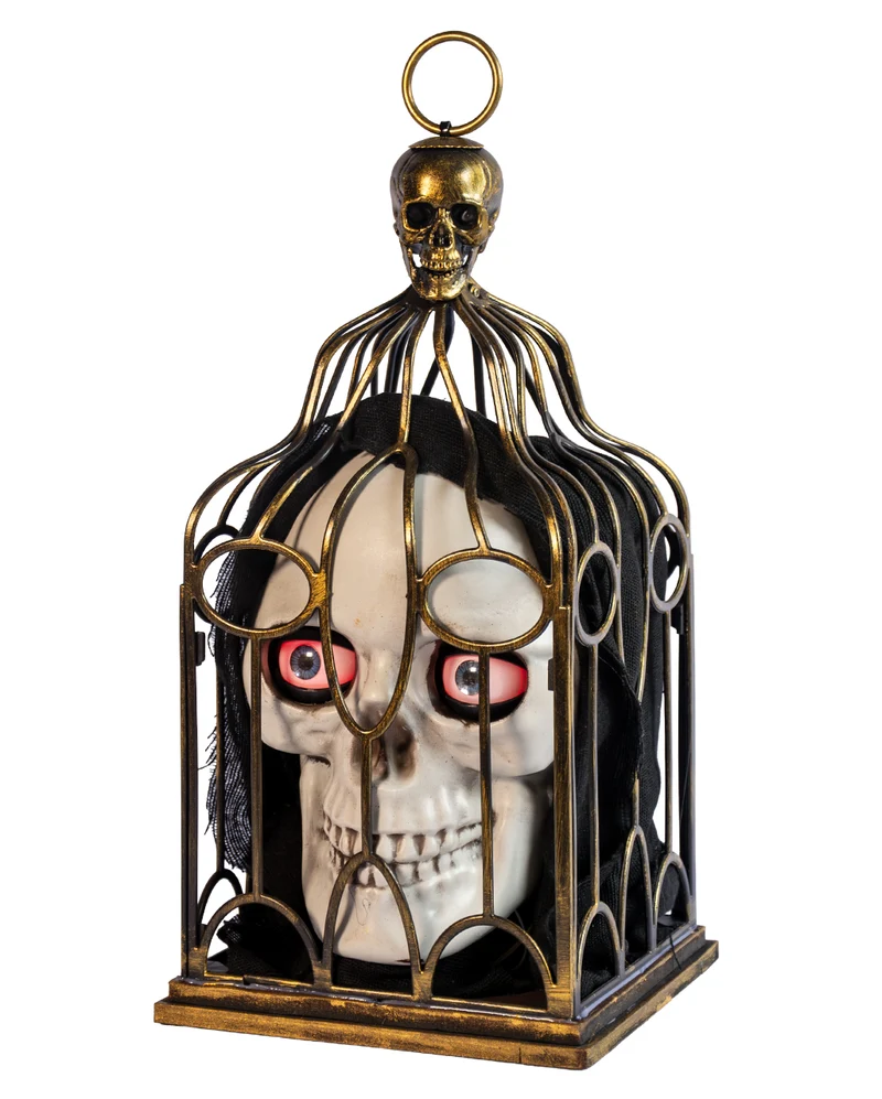 Totenkopf im Käfig Halloween Animatronic 33cm