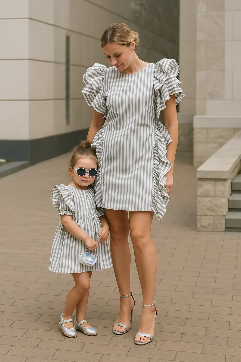 Gestreiftes Mutter-Tochter-Kleid