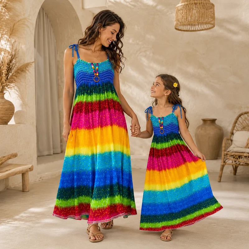 Mutter Tochter Pastell Kleid