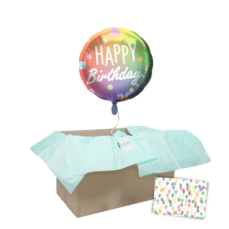 Heliumballon-Geschenk "Happy Birthday" Rainbow Dots
