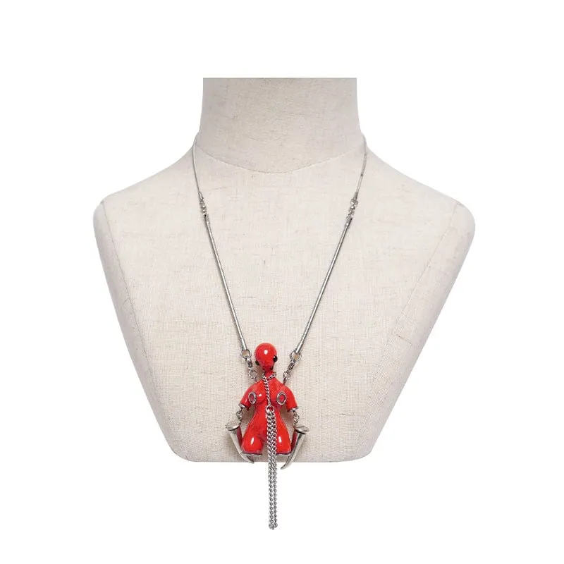 Damen Punk Kette Seltsame Sci-Fi Alien Halskette Rot