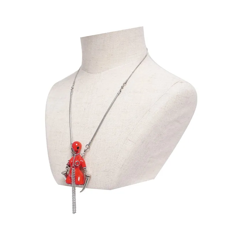 Damen Punk Kette Seltsame Sci-Fi Alien Halskette Rot
