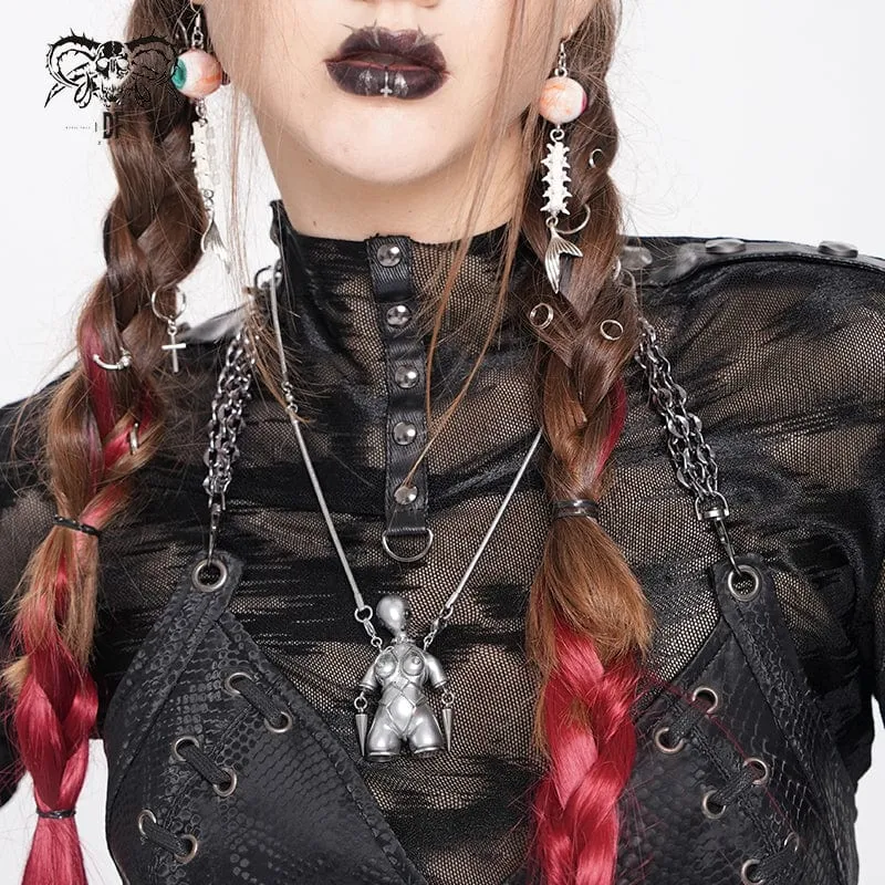 Damen Punk Bound Weird Sci-Fi Alien Halskette Silber Grau