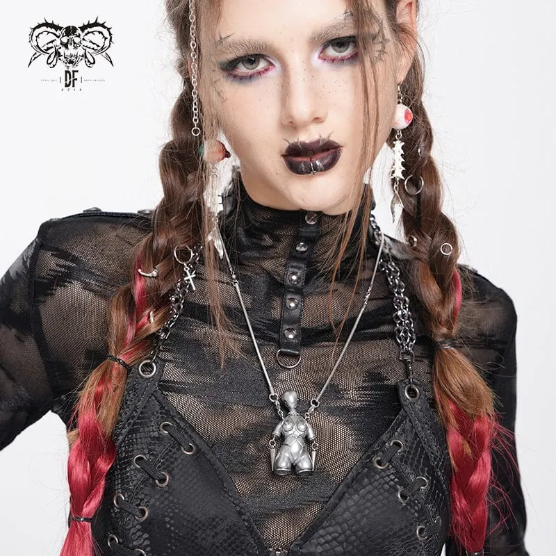 Damen Punk Bound Weird Sci-Fi Alien Halskette Silber Grau
