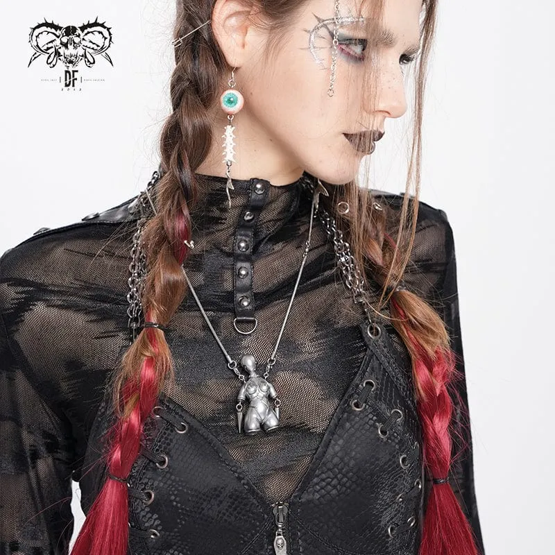Damen Punk Bound Weird Sci-Fi Alien Halskette Silber Grau