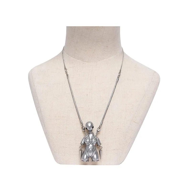 Damen Punk Bound Weird Sci-Fi Alien Halskette Silber Grau