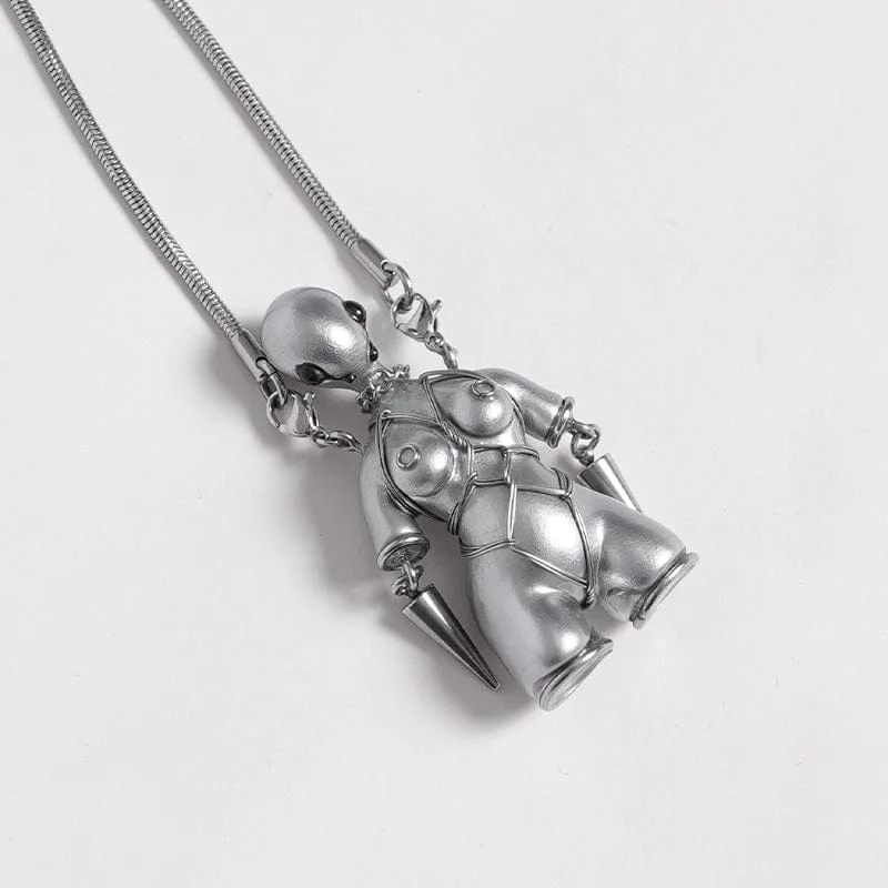Damen Punk Bound Weird Sci-Fi Alien Halskette Silber Grau