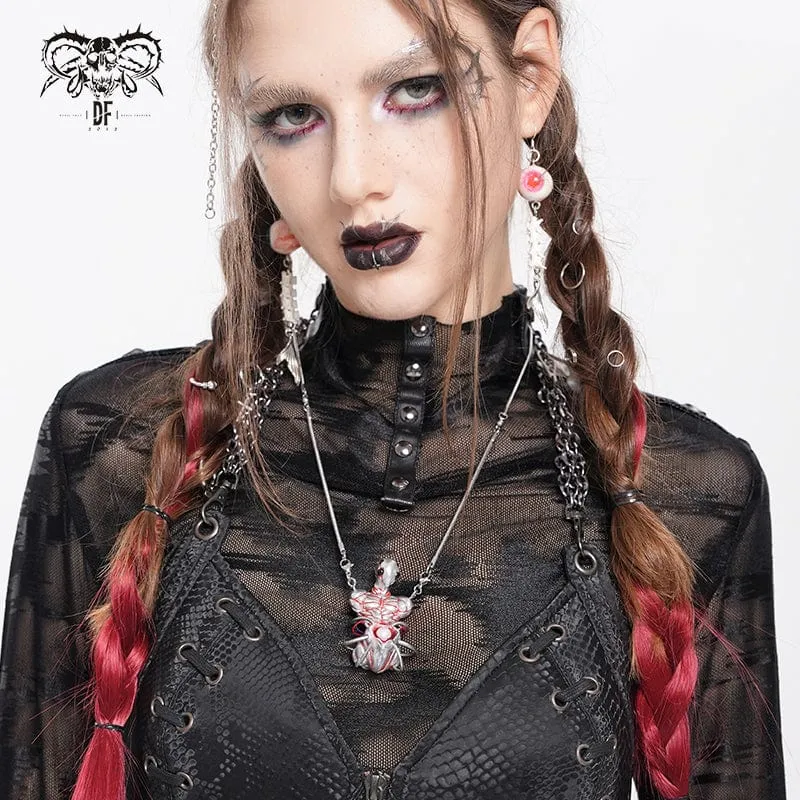Weirdcore Alien Mechanische Elemente Halskette für Damen Silber Grau