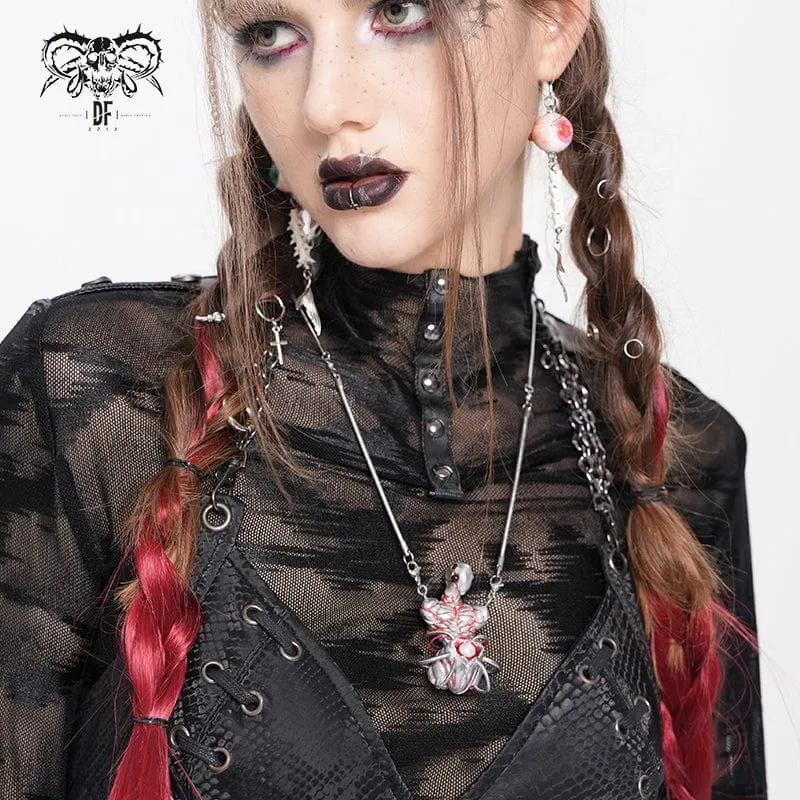 Weirdcore Alien Mechanische Elemente Halskette für Damen Silber Grau