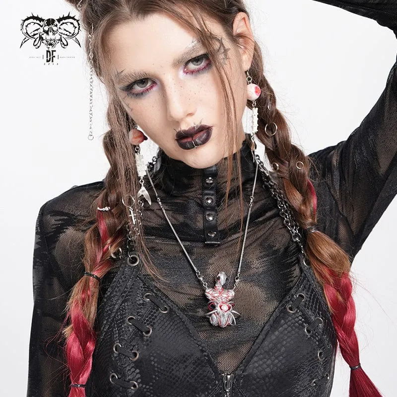 Weirdcore Alien Mechanische Elemente Halskette für Damen Silber Grau