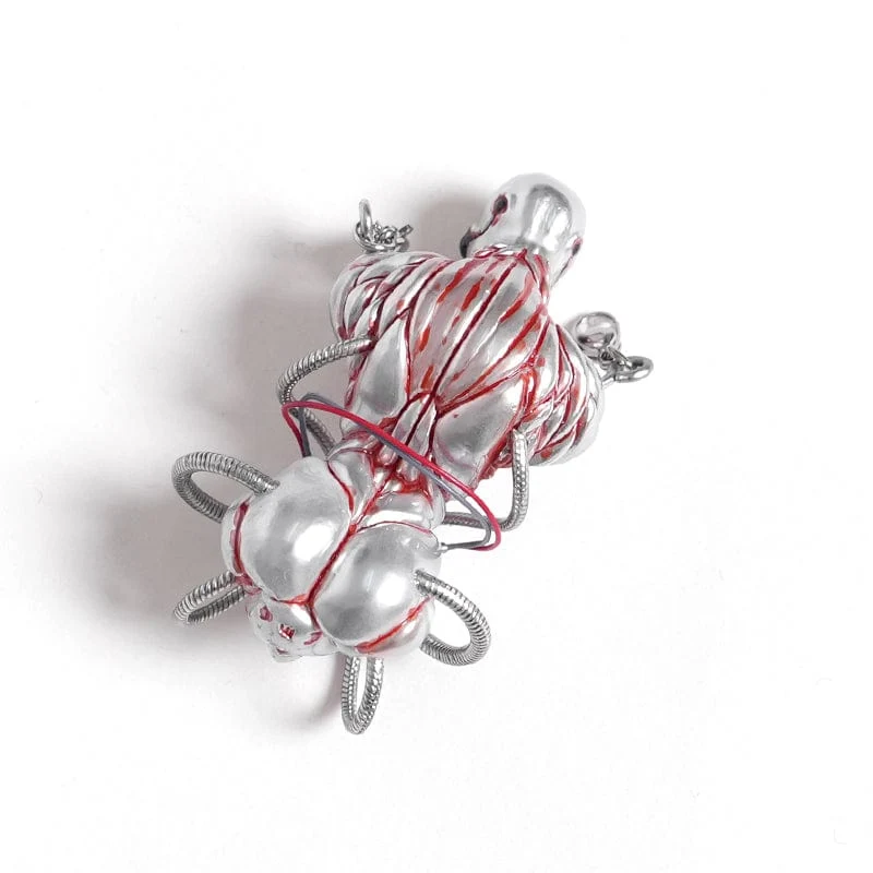Weirdcore Alien Mechanische Elemente Halskette für Damen Silber Grau
