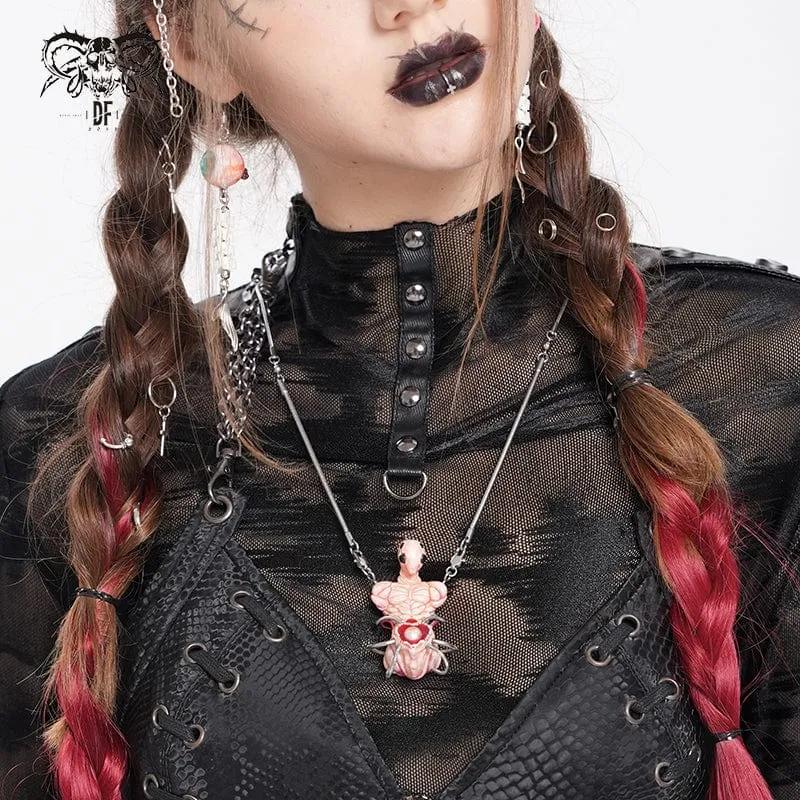Weirdcore Alien Mechanische Elemente Halskette für Damen Rosa