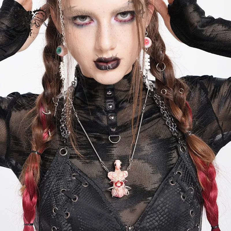 Weirdcore Alien Mechanische Elemente Halskette für Damen Rosa