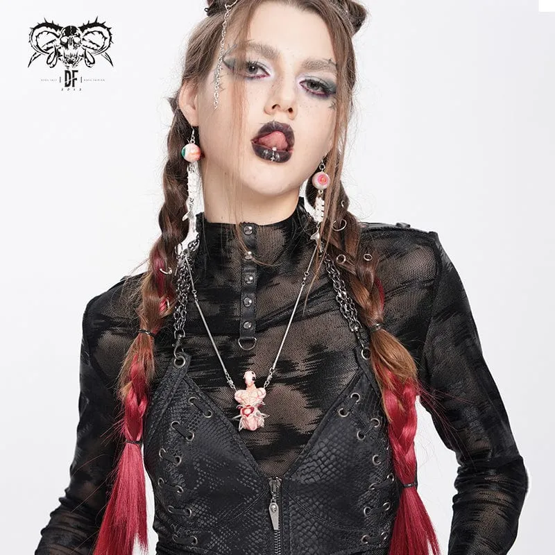 Weirdcore Alien Mechanische Elemente Halskette für Damen Rosa