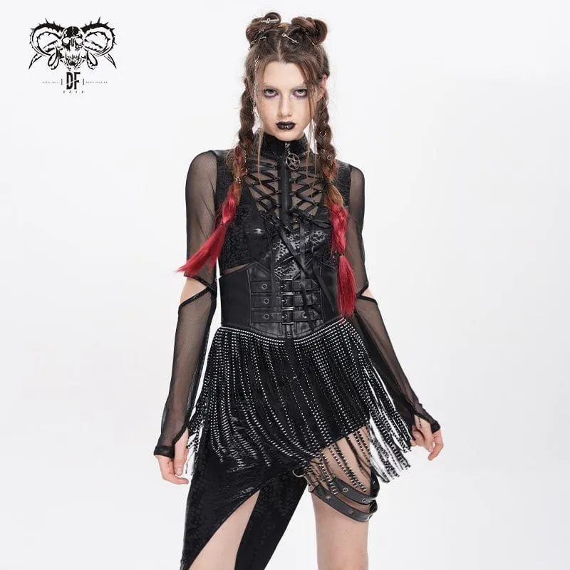 Gothic-Unterbrustkorsett mit Schnallenriemen und Quasten für Damen
