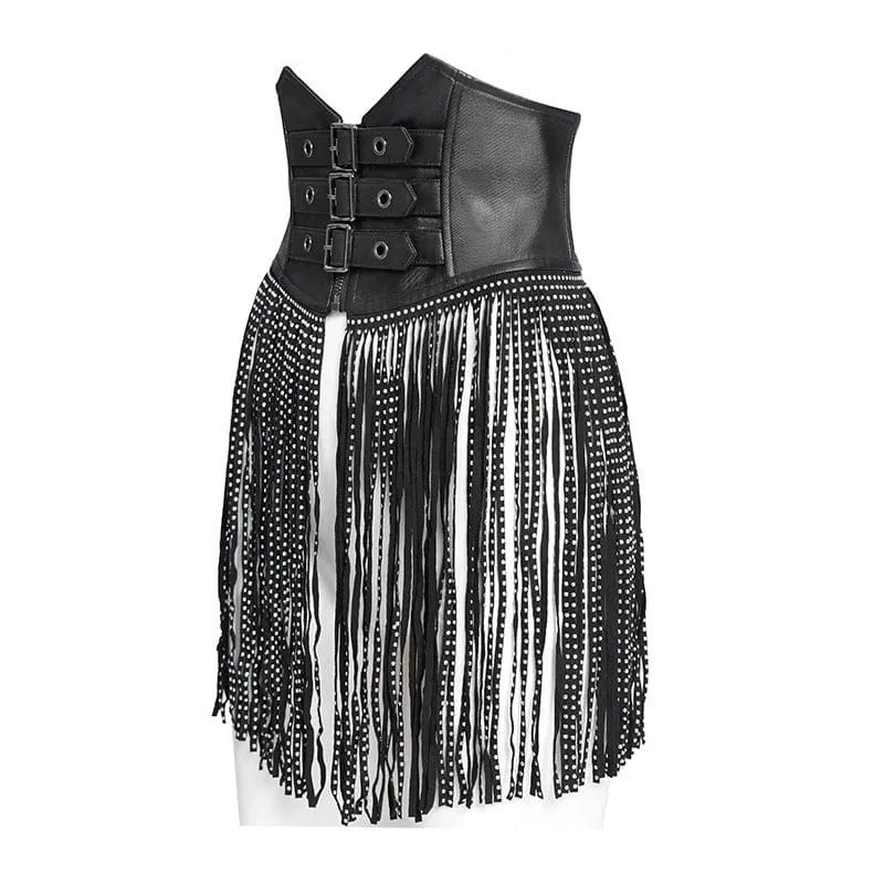Gothic-Unterbrustkorsett mit Schnallenriemen und Quasten für Damen