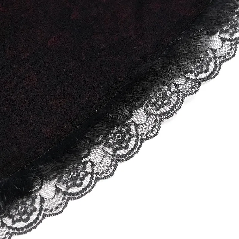 Rotes gotisches Brautkleid mit Kapuze, floraler Stickerei, Mesh-Einsätzen und Schnürung für Damen