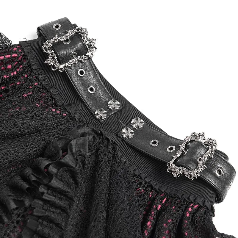 Gothic-Rock mit Schnallenriemen und mehrlagigem Saum für Damen, Rot